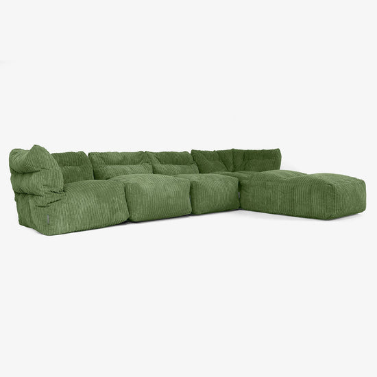 4-Sitzer Modulares Sofa-Set mit Récamiere rechts - Cord Nadelwaldgrün 02