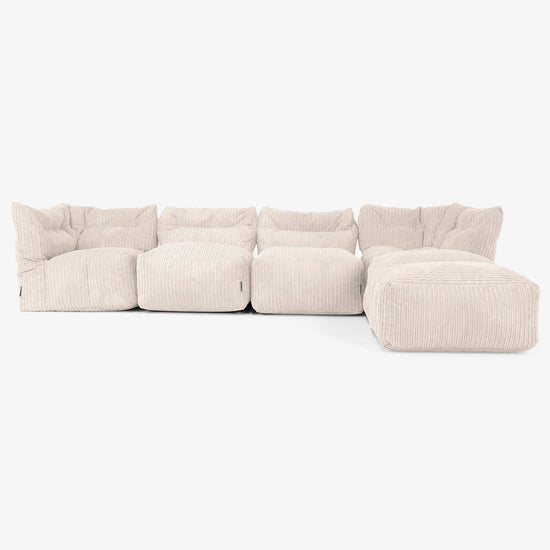 4-Sitzer Modulares Sofa-Set mit Récamiere rechts - Cord Elfenbein 01
