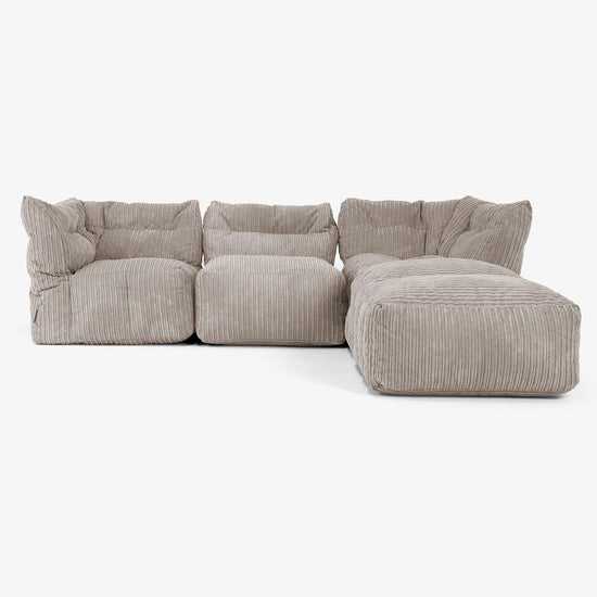 3-Sitzer Modulares Sofa-Set mit Récamiere rechts und Armlehnen - Cord Beigegrau 01