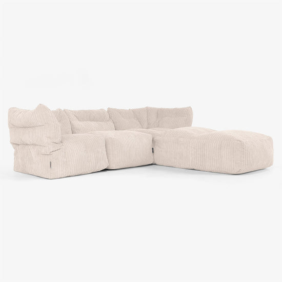3-Sitzer Modulares Sofa-Set mit Récamiere rechts und Armlehnen - Cord Elfenbein 02
