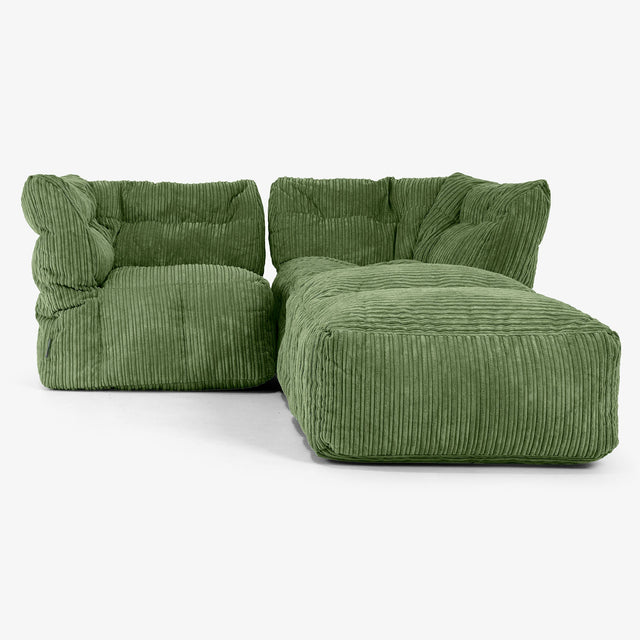 2-Sitzer Modulares Sofa-Set mit Récamiere rechts - Cord Nadelwaldgrün 01