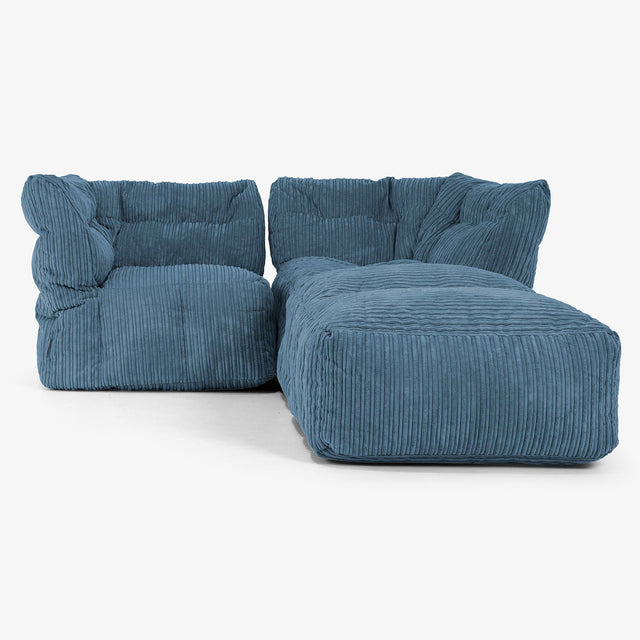 2-Sitzer Modulares Sofa-Set mit Récamiere rechts - Cord Marineblau 01