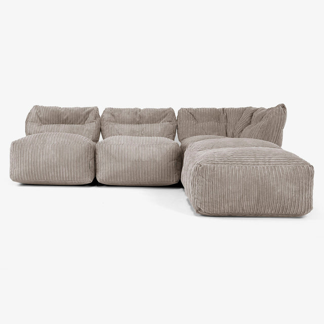 3-Sitzer Modulares Sofa-Set mit Récamiere rechts, ohne Armlehnen - Cord Beigegrau 01