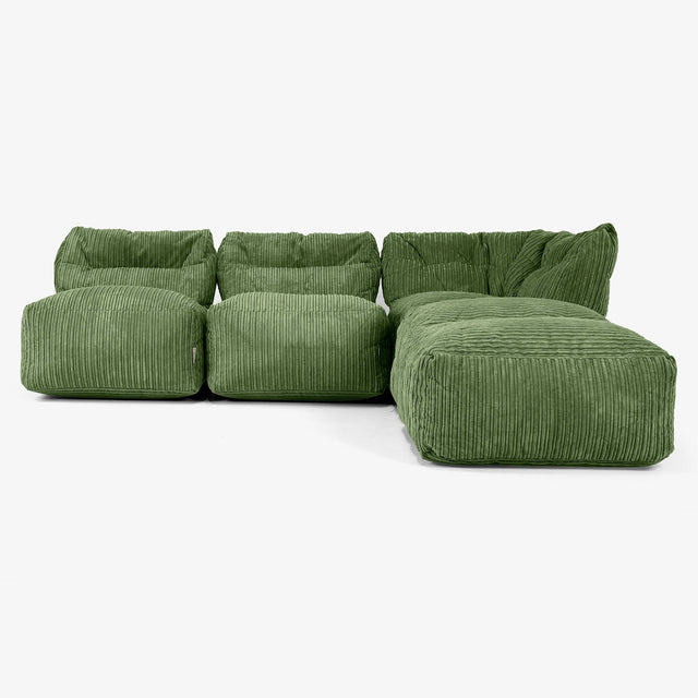 3-Sitzer Modulares Sofa-Set mit Récamiere rechts, ohne Armlehnen - Cord Nadelwaldgrün 01