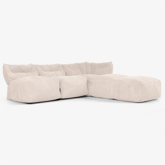3-Sitzer Modulares Sofa-Set mit Récamiere rechts, ohne Armlehnen - Cord Elfenbein 02