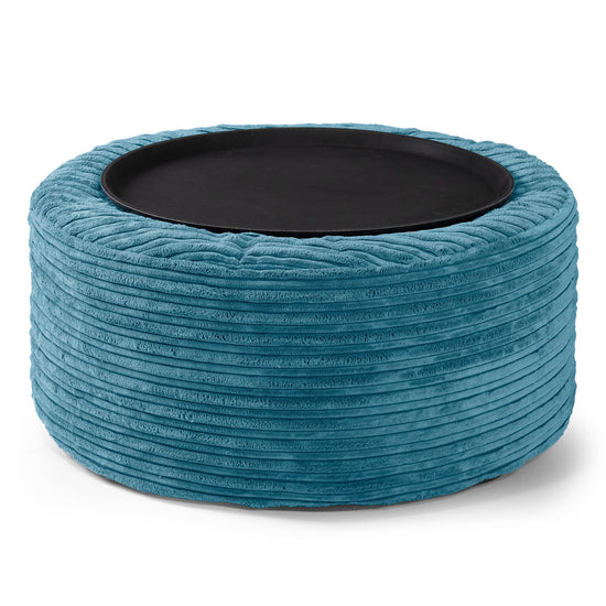Sitzhocker mit Tablett - Cord Türkis 02