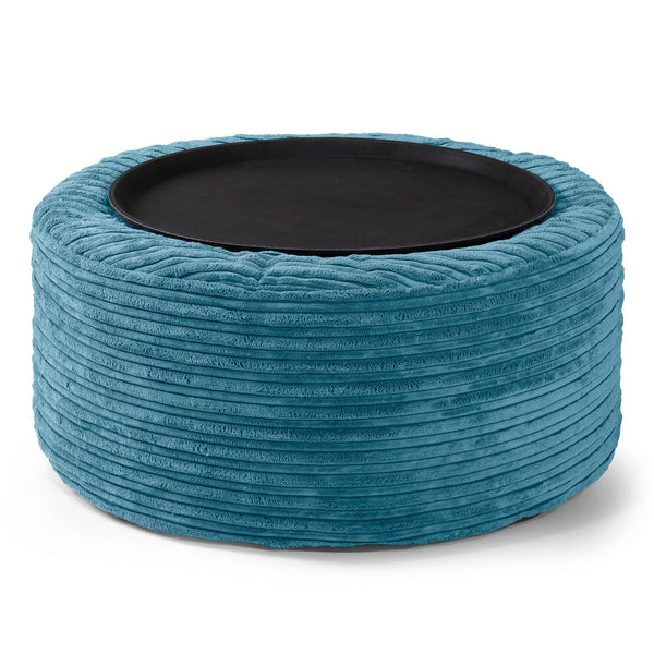 Sitzhocker mit Tablett - Cord Türkis 01