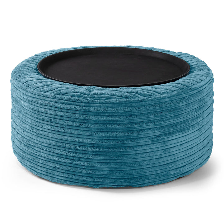 Sitzhocker mit Tablett - Cord Türkis 02