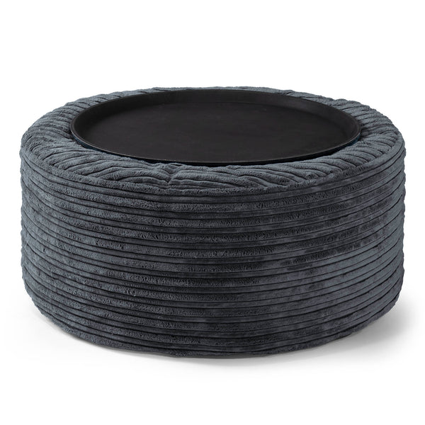 Sitzhocker mit Tablett - Cord Schwarz 01