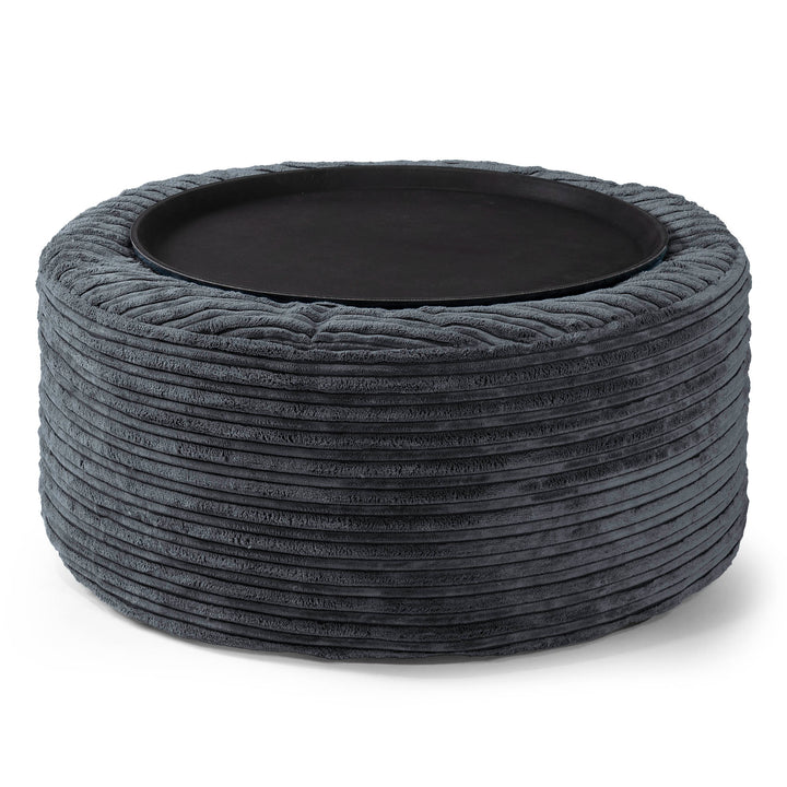 Sitzhocker mit Tablett - Cord Schwarz 02