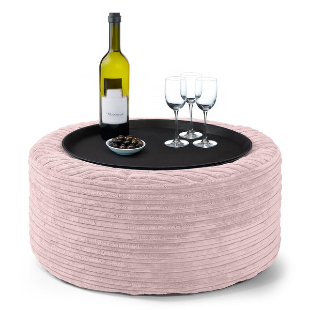 Sitzhocker mit Tablett - Cord Rosa 01