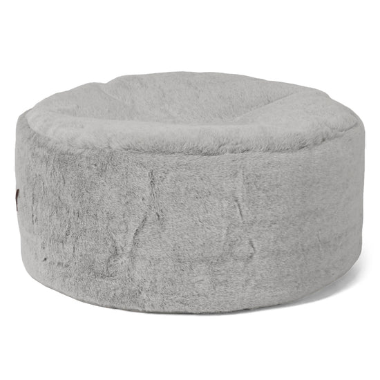 Großer runder Fußhocker - Kaninchen Kunstfell Hellgrau 01