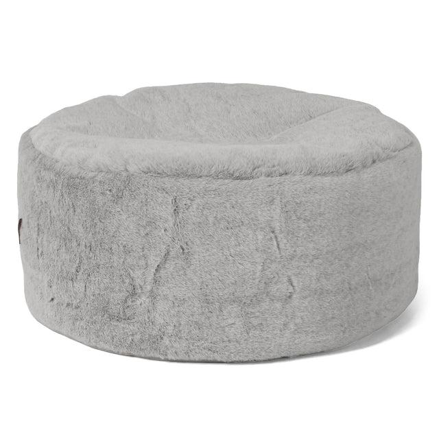 Großer runder Fußhocker - Kaninchen Kunstfell Hellgrau 01