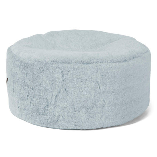 Großer runder Fußhocker - Kaninchen Kunstfell Pastellblau 01
