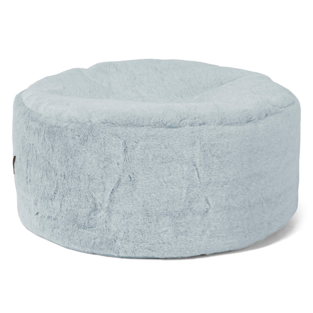 Großer runder Fußhocker - Kaninchen Kunstfell Pastellblau 01
