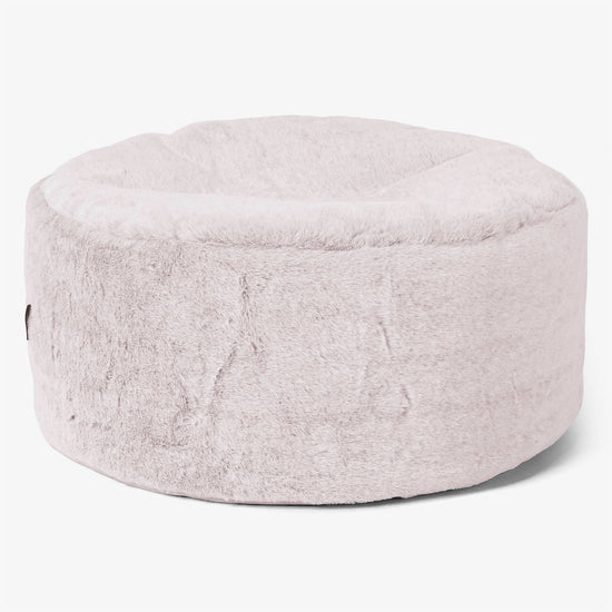 Großer runder Fußhocker - Kaninchen Kunstfell Pastellrosa 01