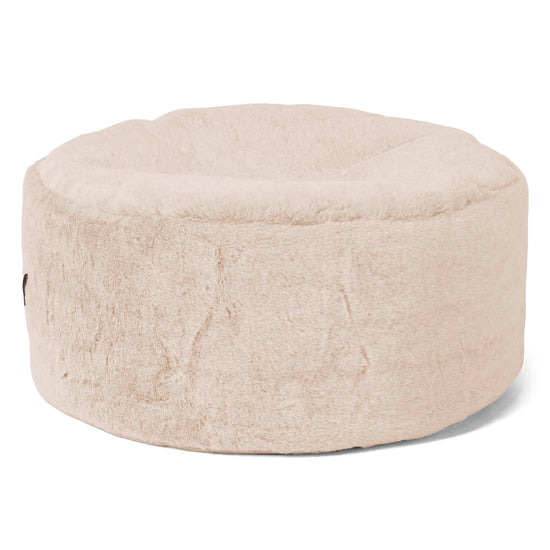 Großer runder Fußhocker - Kaninchen Kunstfell Weiß 01