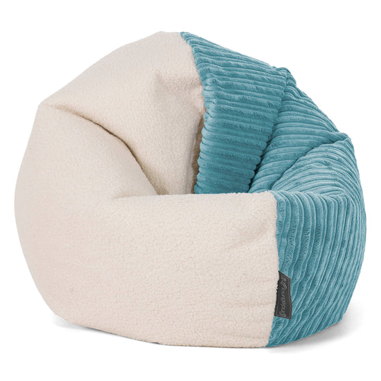 Flexforma Runder Sitzsack für Kleinkinder als Bodenkissen 1-3 Jahre - Bouclé & Cord Türkis 02