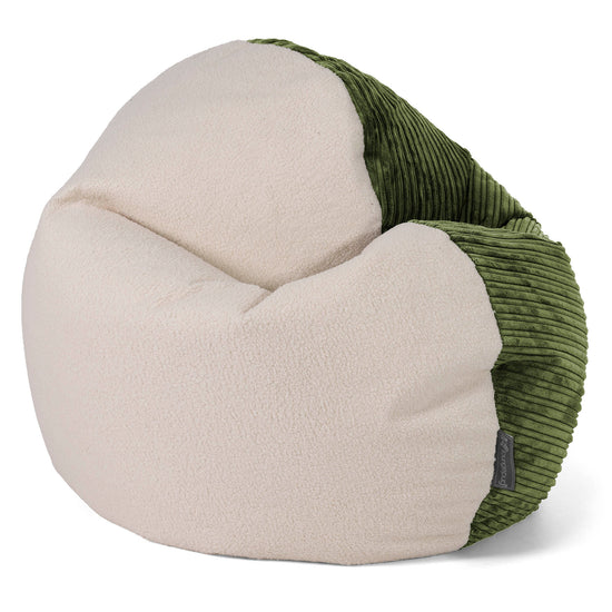 Flexforma Runder Sitzsack als Bodenkissen für Erwachsene - Bouclé & Cord Nadelwaldgrün 02