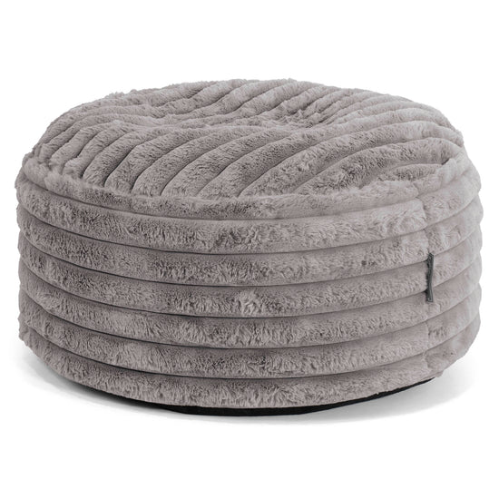 Großer runder Fußhocker - Ultra Plüsch Cord Grau 01