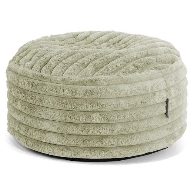 Großer runder Fußhocker - Ultra Plüsch Cord Salbeigrün 01