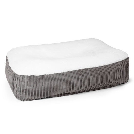 Großes Slouchy Hundebett - Sherpa & Cord Graphitgrau 01