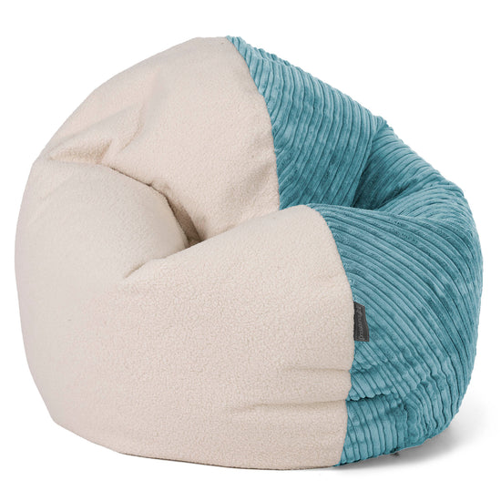 Flexforma Runder Kinder-Sitzsack als Bodenkissen 2-14 Jahre - Bouclé & Cord Türkis 02