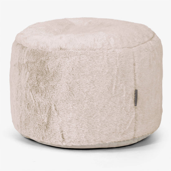 Kleiner runder Fußhocker - Kaninchen Kunstfell Goldbraun 01