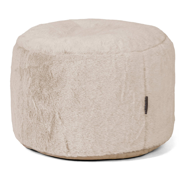 Kleiner runder Fußhocker - Kaninchen Kunstfell Goldbraun 01