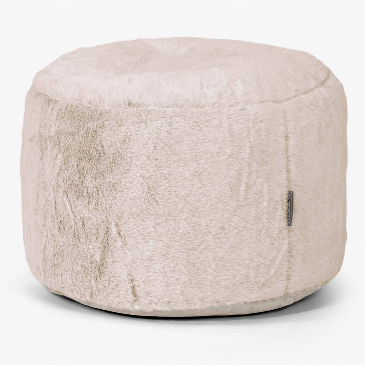 Kleiner runder Fußhocker - Kaninchen Kunstfell Goldbraun 01