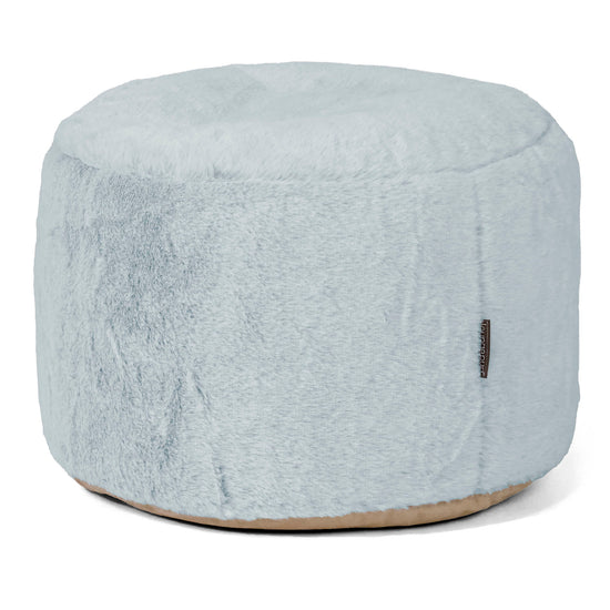 Kleiner runder Fußhocker - Kaninchen Kunstfell Pastellblau 01