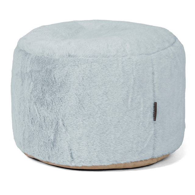 Kleiner runder Fußhocker - Kaninchen Kunstfell Pastellblau 01