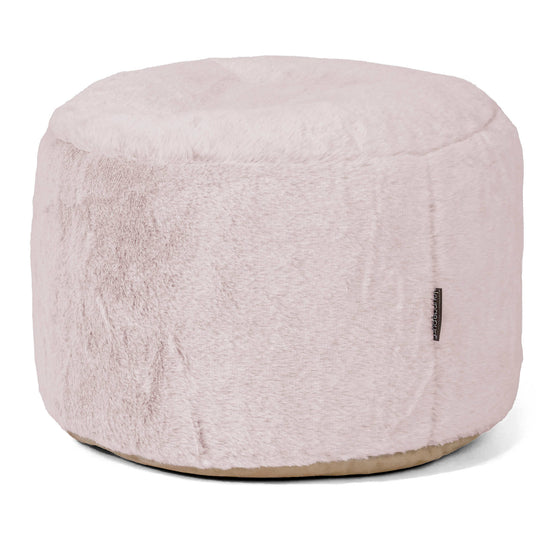 Kleiner runder Fußhocker - Kaninchen Kunstfell Pastellrosa 01