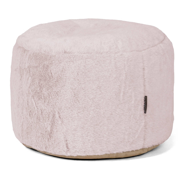 Kleiner runder Fußhocker - Kaninchen Kunstfell Pastellrosa 01
