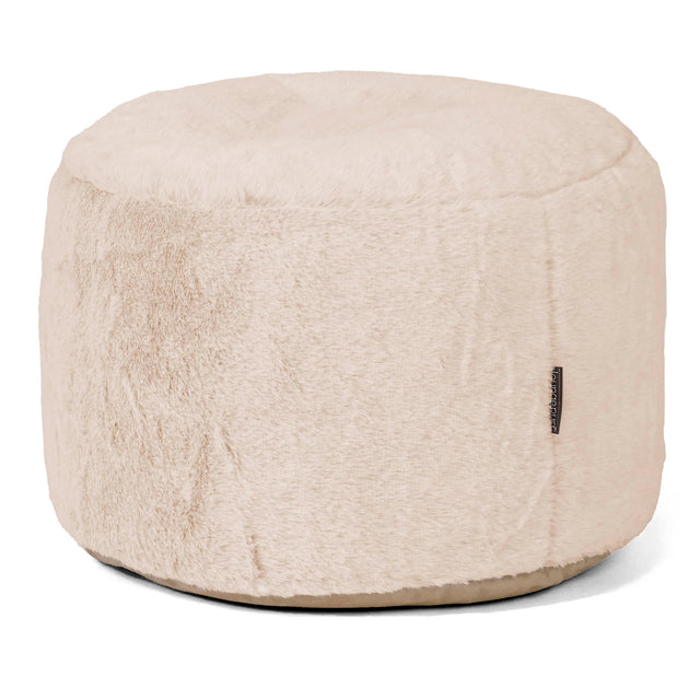 Kleiner runder Fußhocker - Kaninchen Kunstfell Weiß 01