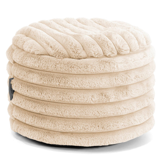 Kleiner runder Fußhocker - Ultra Plüsch Cord Creme 01