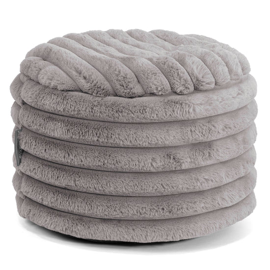 Kleiner runder Fußhocker - Ultra Plüsch Cord Grau 01