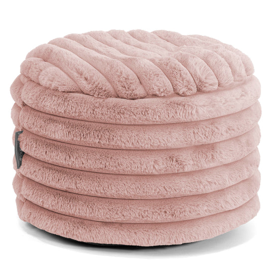Kleiner runder Fußhocker - Ultra Plüsch Cord Pastellrosa 01