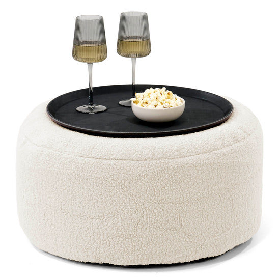 Sitzhocker mit Tablett - Bouclé Elfenbein 01