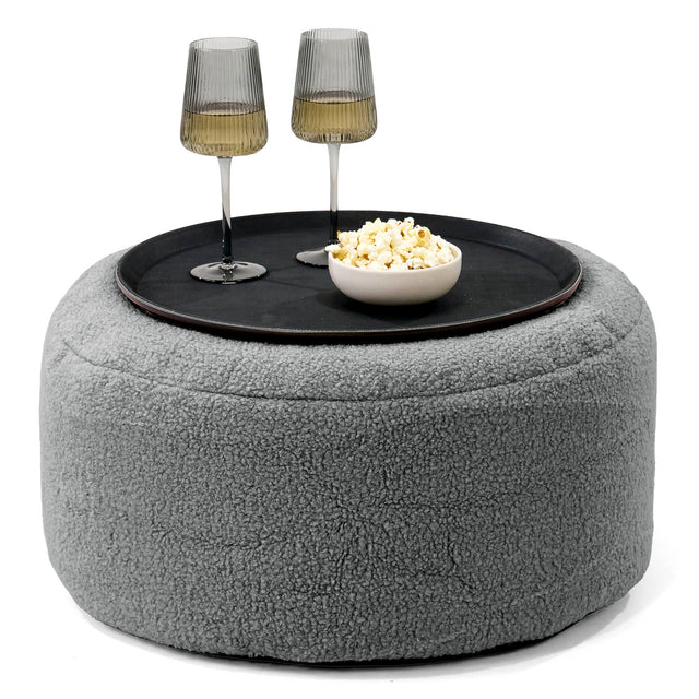 Sitzhocker mit Tablett - Bouclé Grau 01