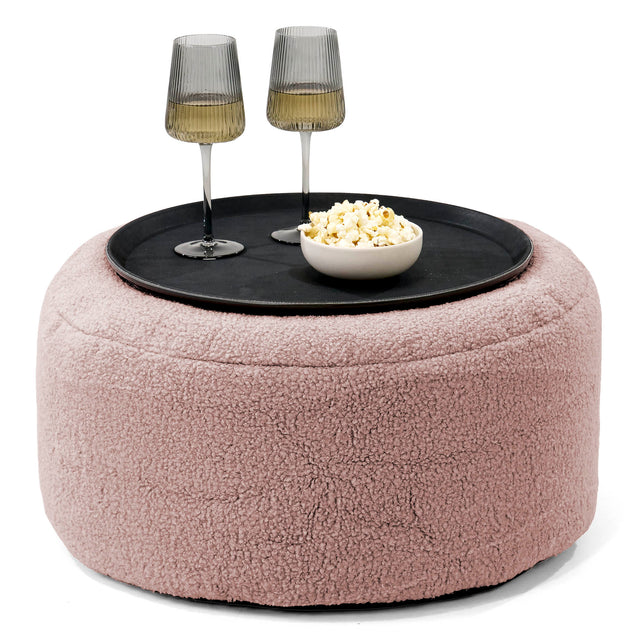 Sitzhocker mit Tablett - Bouclé Pink 01
