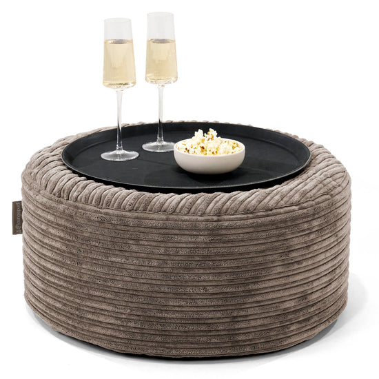 Sitzhocker mit Tablett - Cord Beigegrau 01