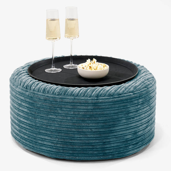 Sitzhocker mit Tablett - Cord Blaugrün 01