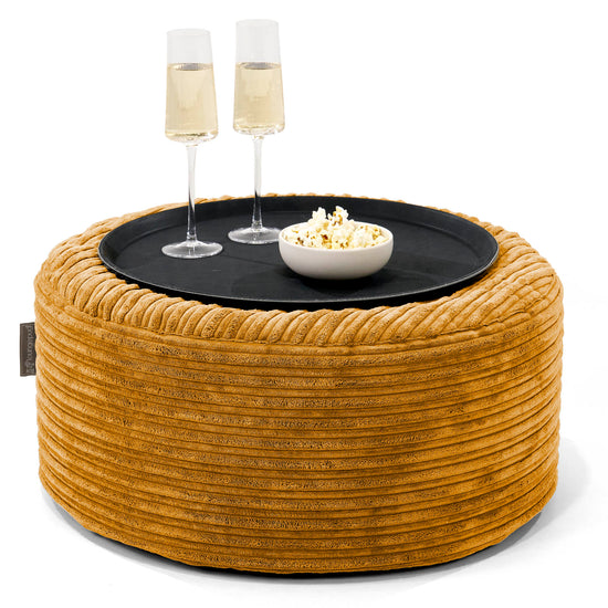 Sitzhocker mit Tablett - Cord Goldhonig 01