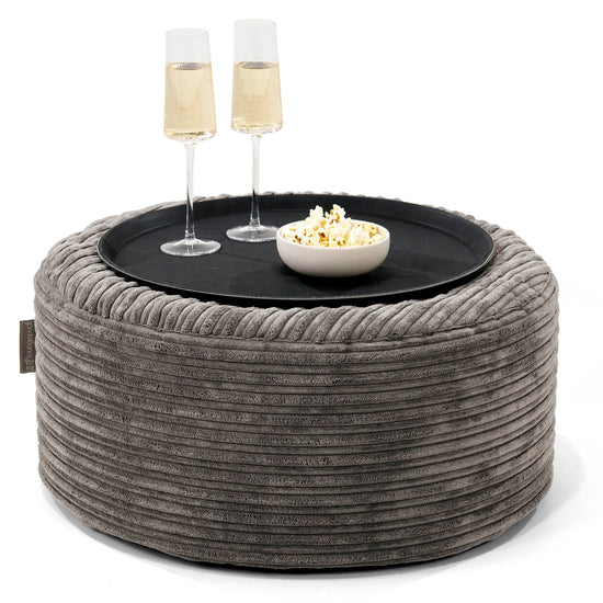 Sitzhocker mit Tablett - Cord Graphitgrau 01