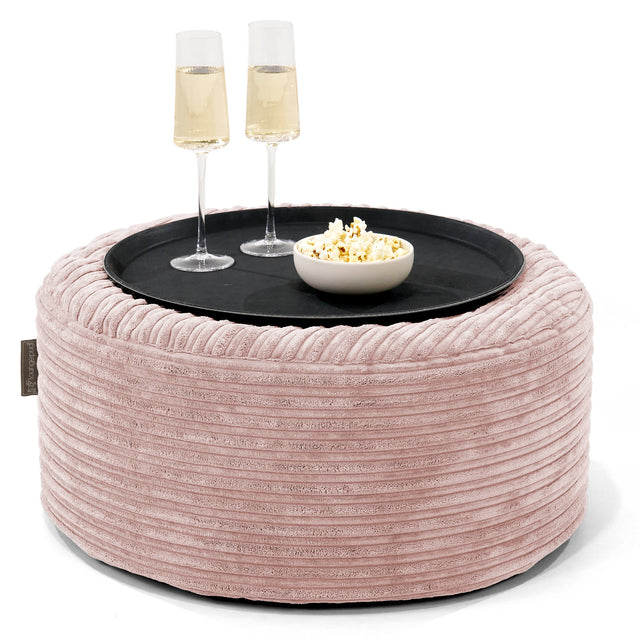 Sitzhocker mit Tablett - Cord Rosa 01