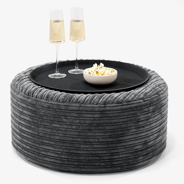 Sitzhocker mit Tablett - Cord Schwarz 01