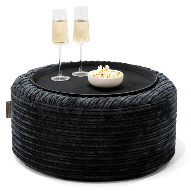 Sitzhocker mit Tablett - Cord Schwarz 01