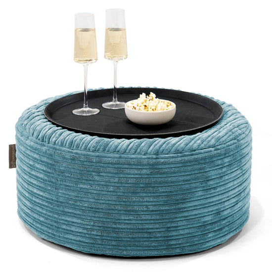 Sitzhocker mit Tablett - Cord Türkis 01