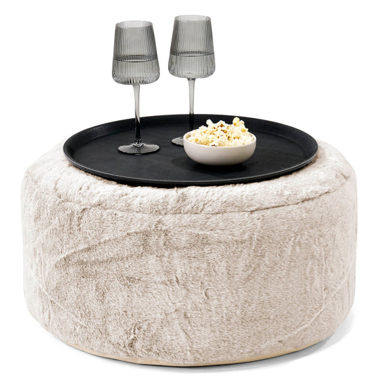 Sitzhocker mit Tablett - Kaninchen Kunstfell Goldbraun 01